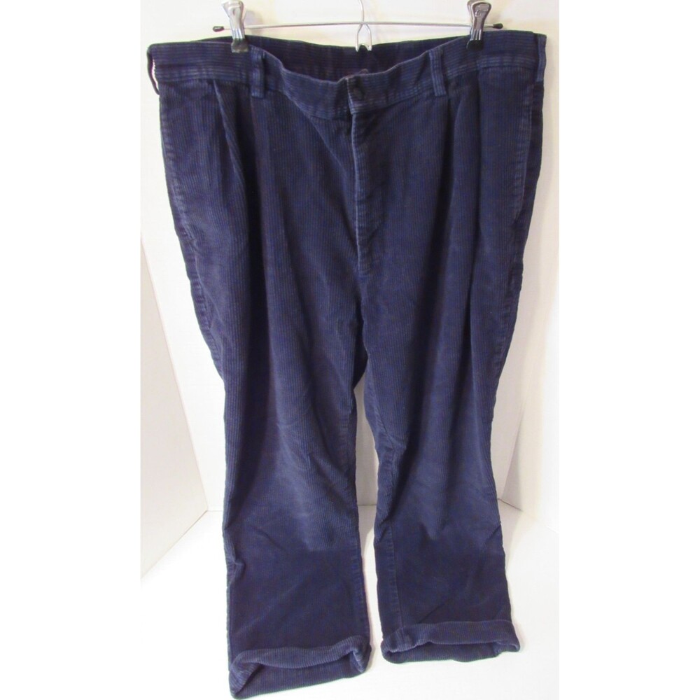 Joseph A Bank Mens Navy Cotton Corduroy Pants 40x30 Pleated Cuffed Pockets